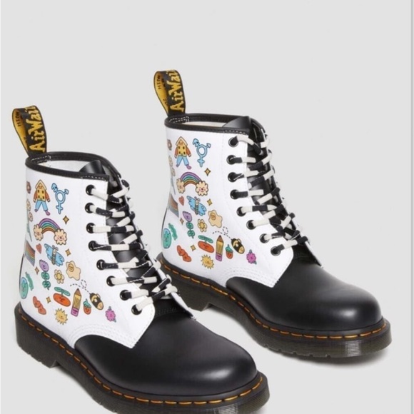 You Are A Star Wednesday Holmes Pride black and white 1460 unisex boots - Picture 1 of 11